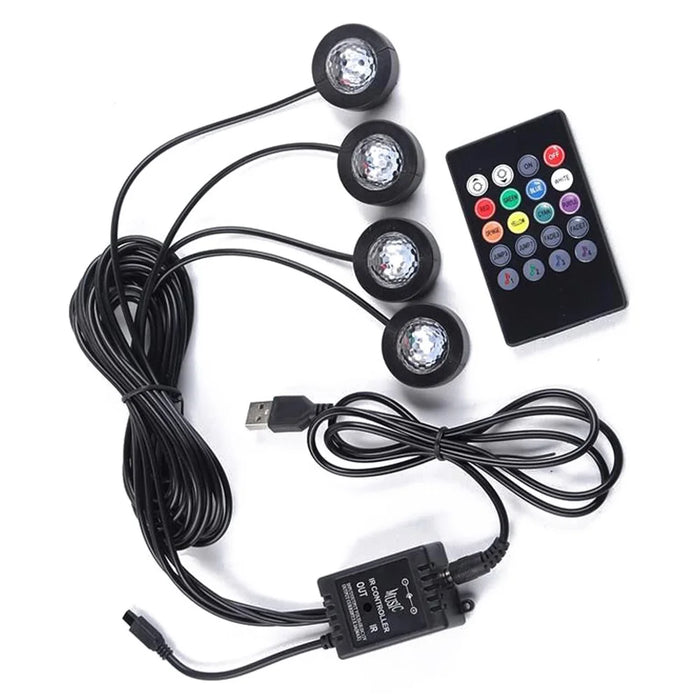 DX4U 4-LEDs USB Port Car Footwell Light Strip Sound-activated 8 Colors Atmosphere Light - 1