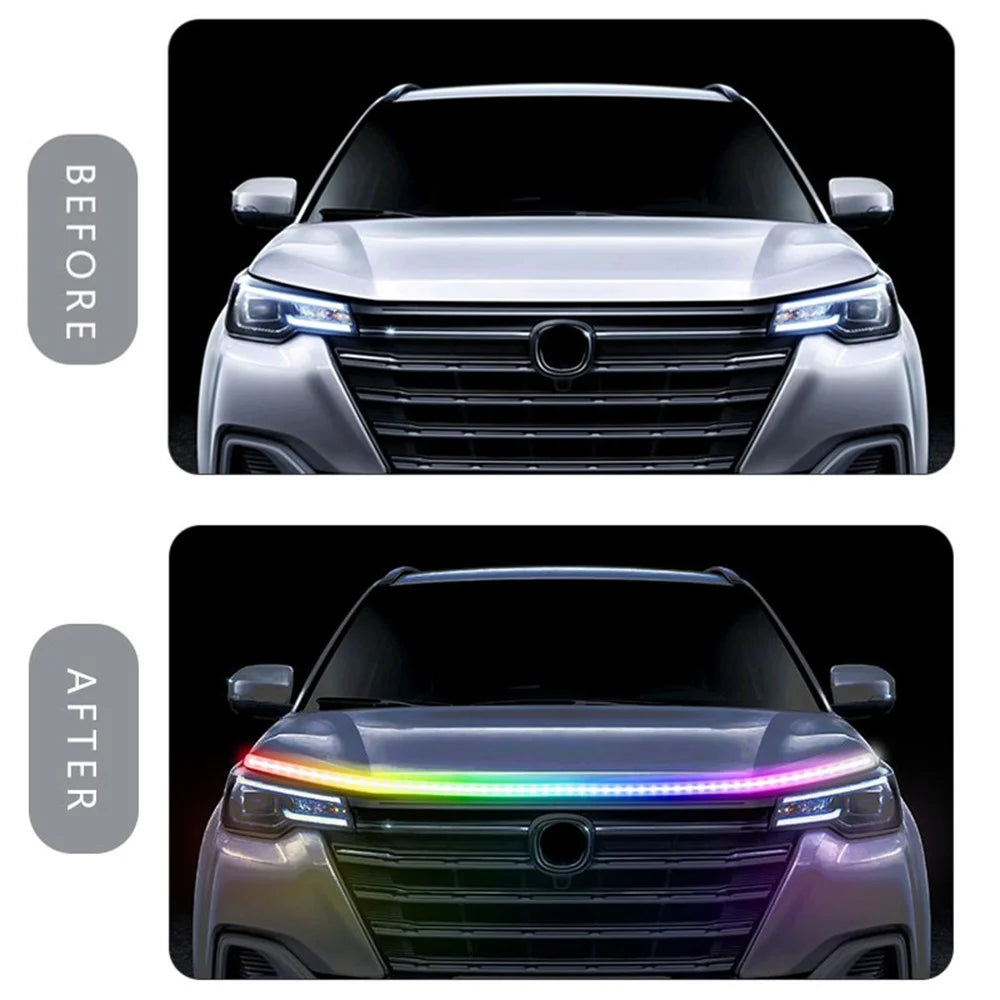 JG02 180cm Car LED Hood Light Strip Phantom Exterior Waterproof Dynamic Daytime Running Light Strip for Cars Suvs Trucks - 3