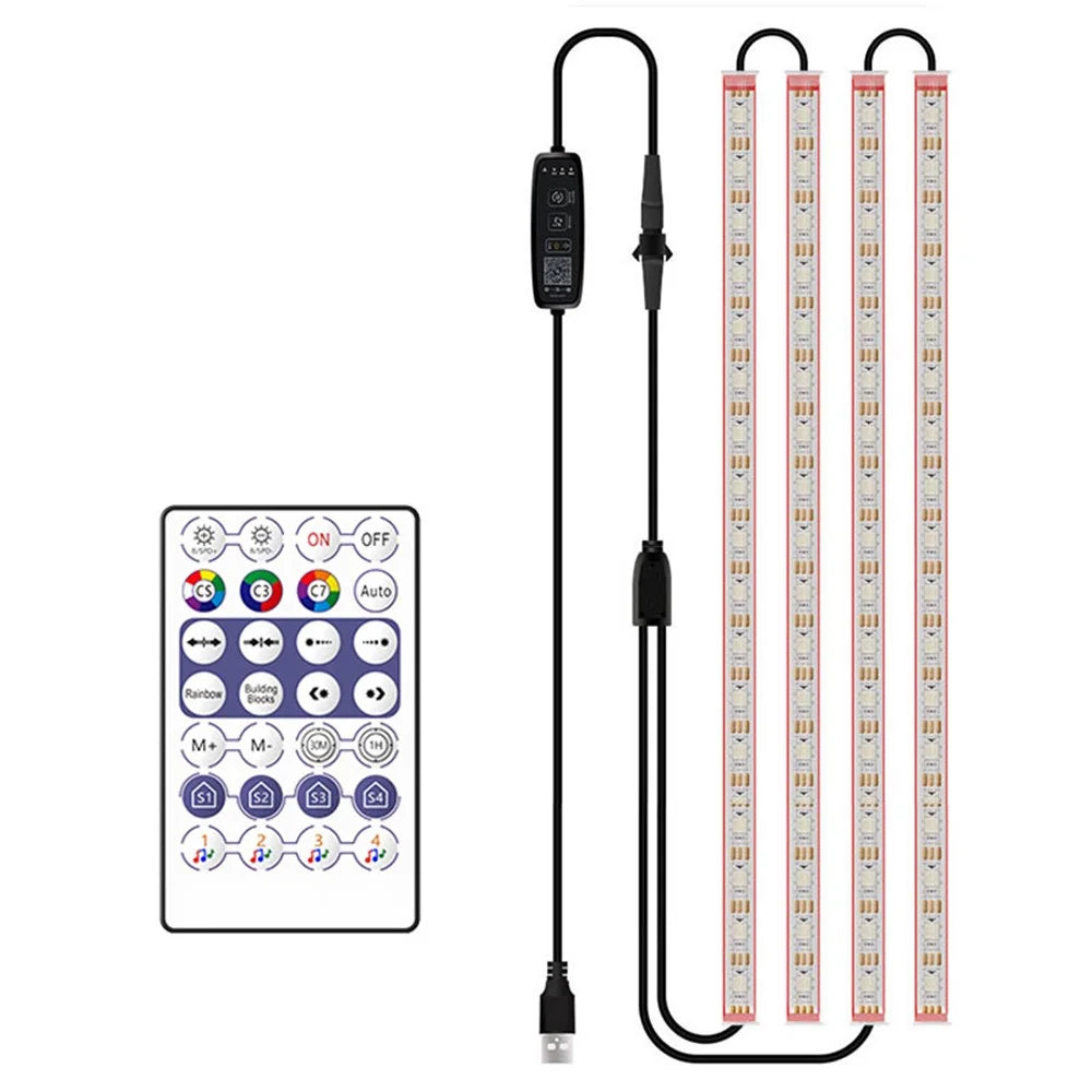 N2U-72 4Pcs Car 72LED Underglow Light Multi-color Bluetooth-compatible APP Control USB Car Decorative Lamp Underbody LED Strip Lights - 1
