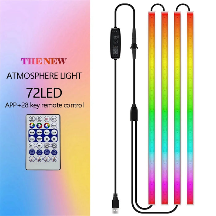 N2U-72 4Pcs Car 72LED Underglow Light Multi-color Bluetooth-compatible APP Control USB Car Decorative Lamp Underbody LED Strip Lights - 2