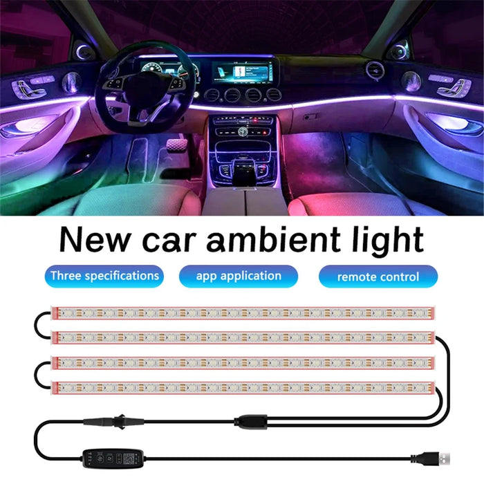 N2U-72 4Pcs Car 72LED Underglow Light Multi-color Bluetooth-compatible APP Control USB Car Decorative Lamp Underbody LED Strip Lights - 6