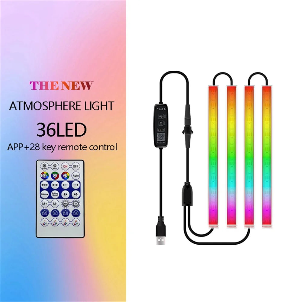 N2U-36 4Pcs Car Underglow 36LED Strip Lights USB Music Atmosphere Neon Accent Lights Car Decorative Lamp - 2
