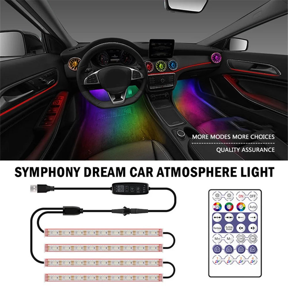 N2U-36 4Pcs Car Underglow 36LED Strip Lights USB Music Atmosphere Neon Accent Lights Car Decorative Lamp - 4