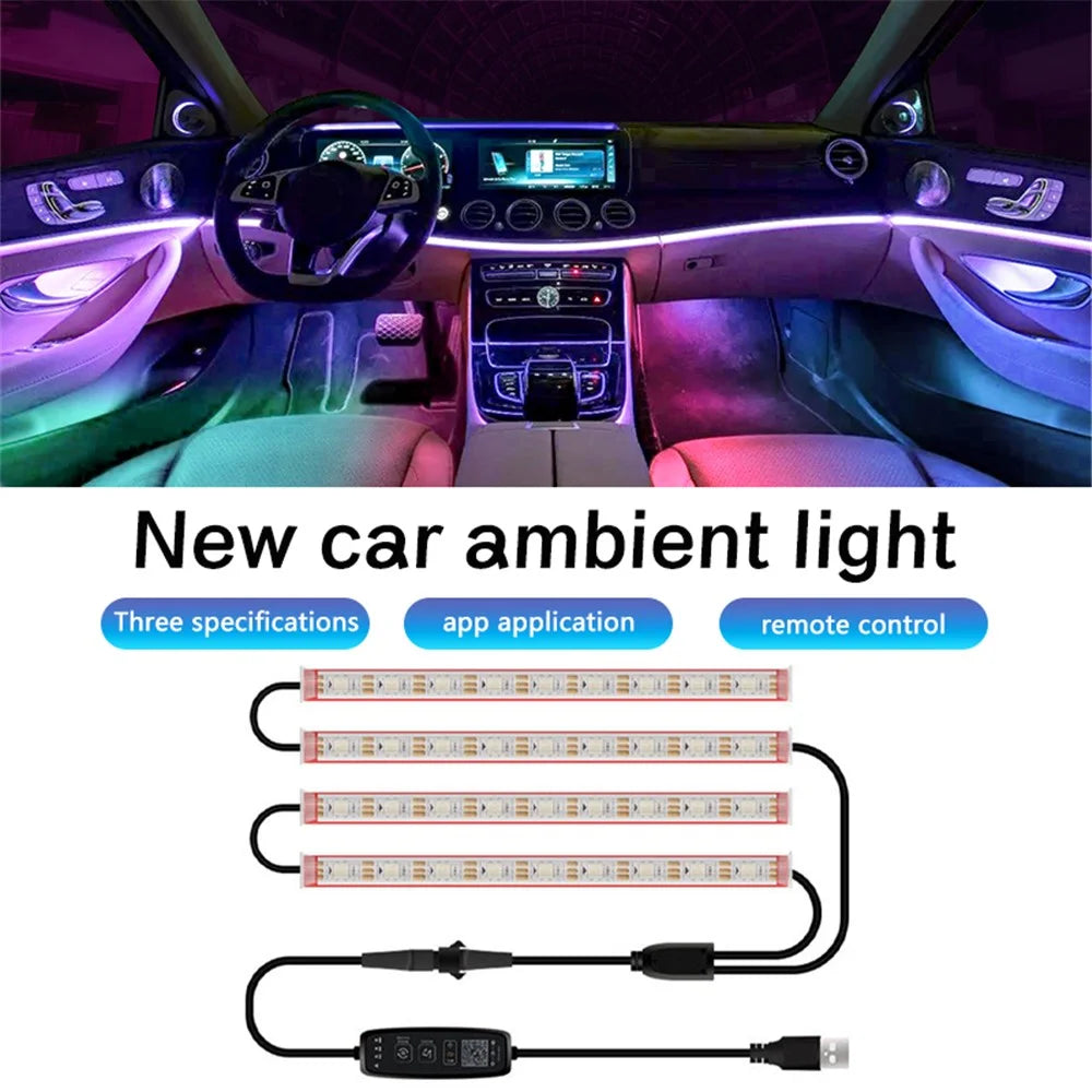 N2U-36 4Pcs Car Underglow 36LED Strip Lights USB Music Atmosphere Neon Accent Lights Car Decorative Lamp - 6