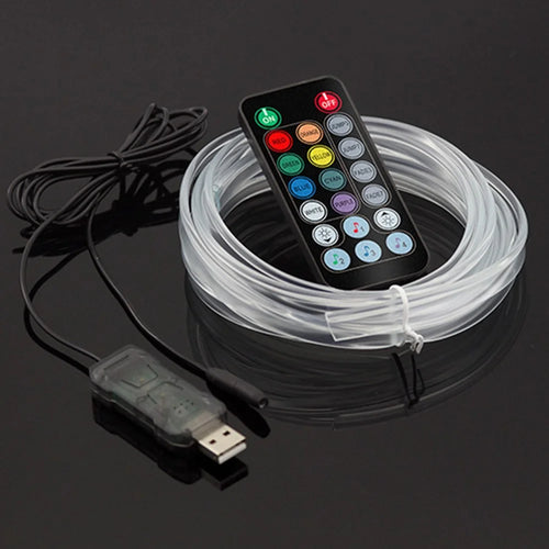 IS13U 3m Car Fiber Optic Neon Wire Strip Light USB Ambient Lamp with Remote Control for Center Console - 1