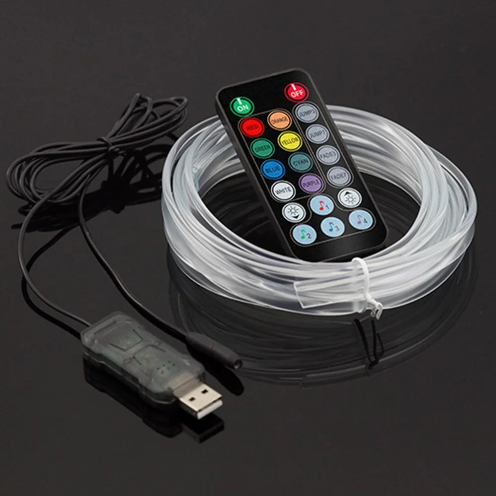 IS13U 3m Car Fiber Optic Neon Wire Strip Light USB Ambient Lamp with Remote Control for Center Console - 1