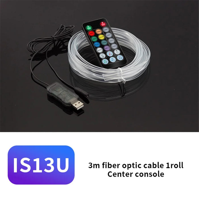 IS13U 3m Car Fiber Optic Neon Wire Strip Light USB Ambient Lamp with Remote Control for Center Console - 2