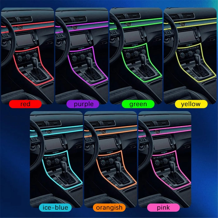 IS13U 3m Car Fiber Optic Neon Wire Strip Light USB Ambient Lamp with Remote Control for Center Console - 4