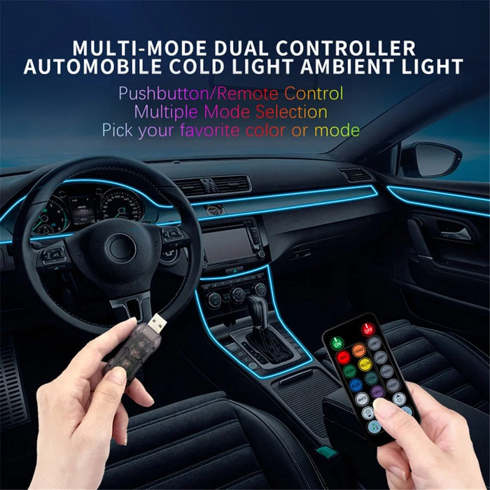 IS13U 3m Car Fiber Optic Neon Wire Strip Light USB Ambient Lamp with Remote Control for Center Console - 5