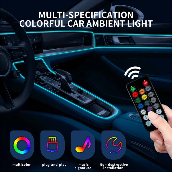 IS13U 3m Car Fiber Optic Neon Wire Strip Light USB Ambient Lamp with Remote Control for Center Console - 6