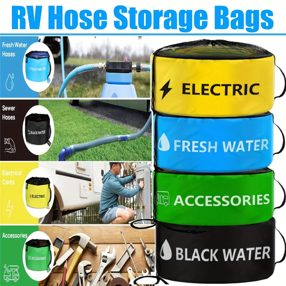 RV Water Hose Storage Bag Sewer Pipe Organizer 600D Oxford Cloth Wire Cable Storage Bag - Blue - 4