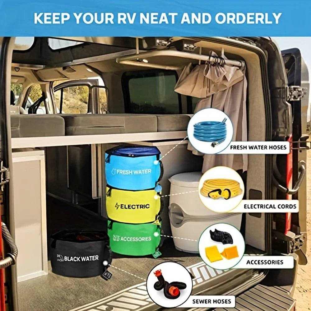 RV Water Hose Storage Bag Sewer Pipe Organizer 600D Oxford Cloth Wire Cable Storage Bag - Blue - 5