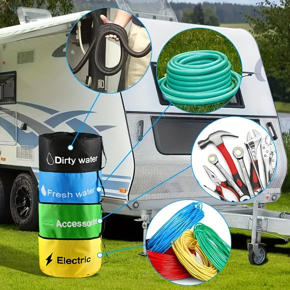 RV Water Hose Storage Bag Sewer Pipe Organizer 600D Oxford Cloth Wire Cable Storage Bag - Blue - 6