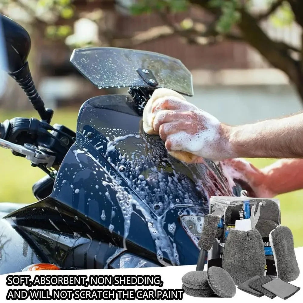 9Pcs / Set Car Cleaning Tools Sponge Microfiber Towel Brush Glove Car Washing Tools - 2