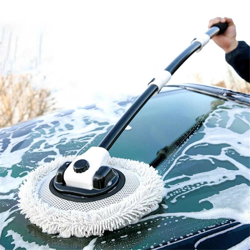 Curved Rod Telescopic Car Wash Chenille Brush Vehicle Washing Cleaning Mop with Replacement Brush Head - 2