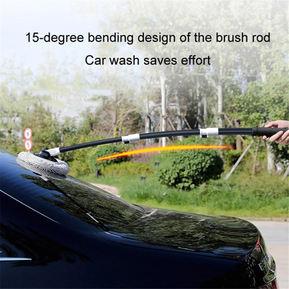 Curved Rod Telescopic Car Wash Chenille Brush Vehicle Washing Cleaning Mop with Replacement Brush Head - 3