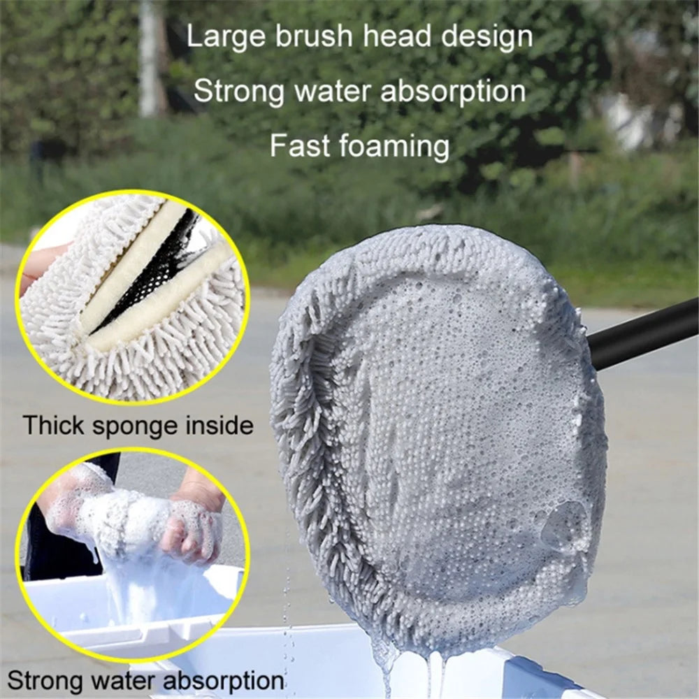 Curved Rod Telescopic Car Wash Chenille Brush Vehicle Washing Cleaning Mop with Replacement Brush Head - 4