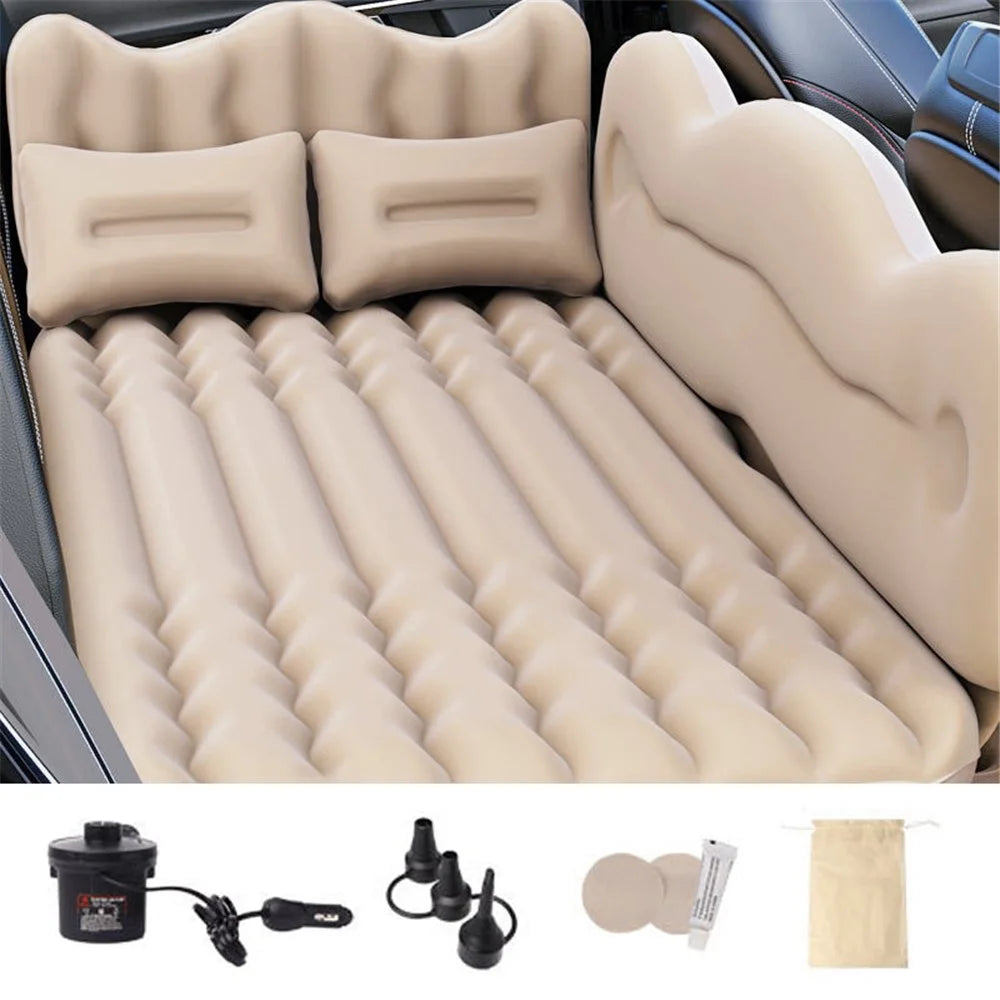 ZD-432 Car PVC Flocking Mattress Automatic Air Inflation Bed SUV Truck Straight Stripe Sleeping Mat with Detachable Side Baffle - Beige - 1