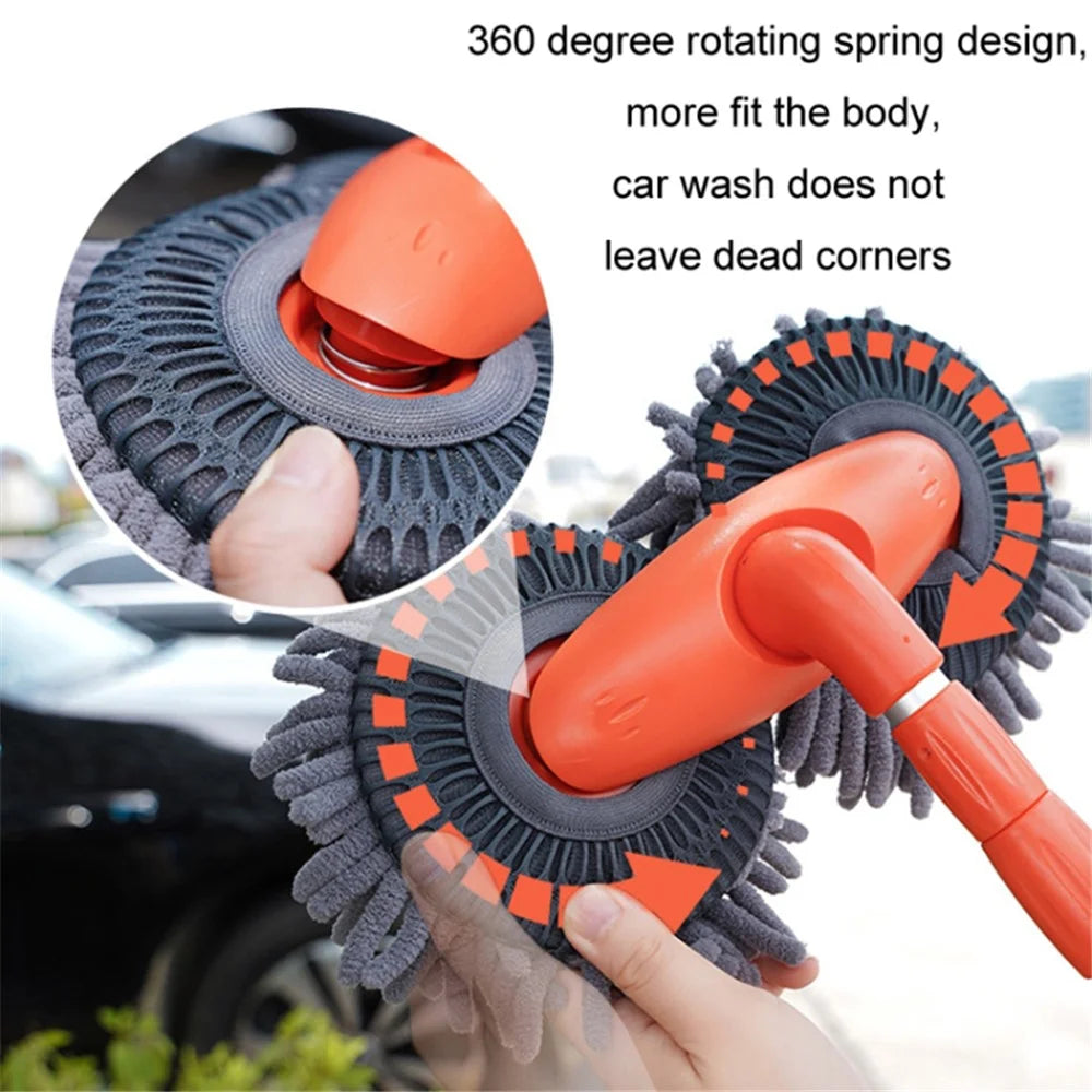 Dual Chenille Mop Head Telescopic Car Wash Mop 360 Degree Rotation Car Wash Brush - 2