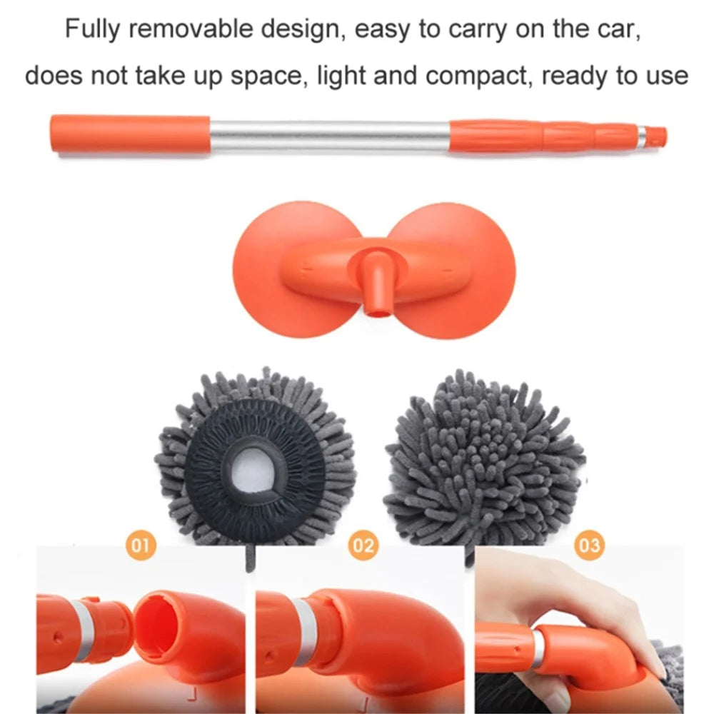 Dual Chenille Mop Head Telescopic Car Wash Mop 360 Degree Rotation Car Wash Brush - 5
