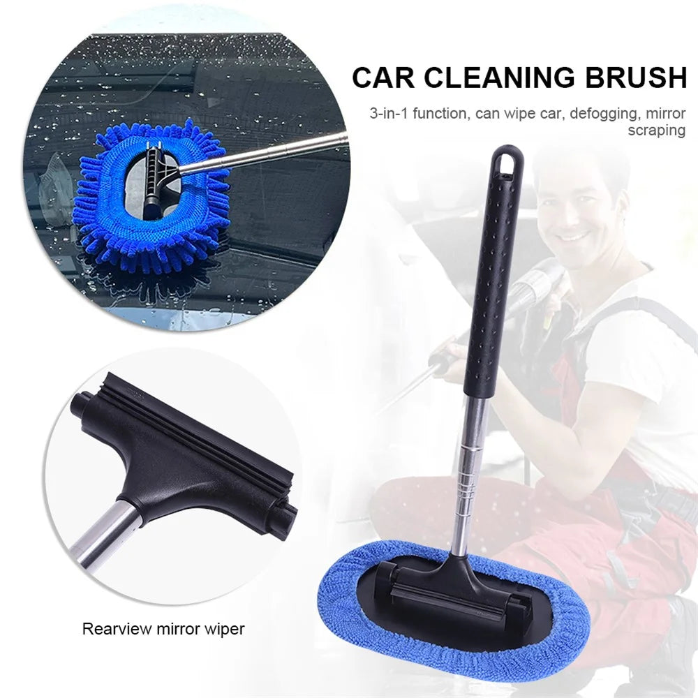 1297 3-in-1 Car Windshield Cleaning Wash Tool Interior Auto Glass Wiper with Extendable Handle Window Cleaner Brush - 7