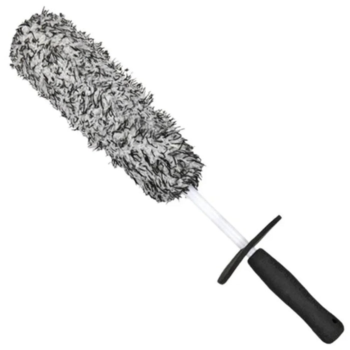 Car Wheel Cleaning Brush Soft Microfibre Long Handle Rim Detailing Brush - Black+White Handle - 1