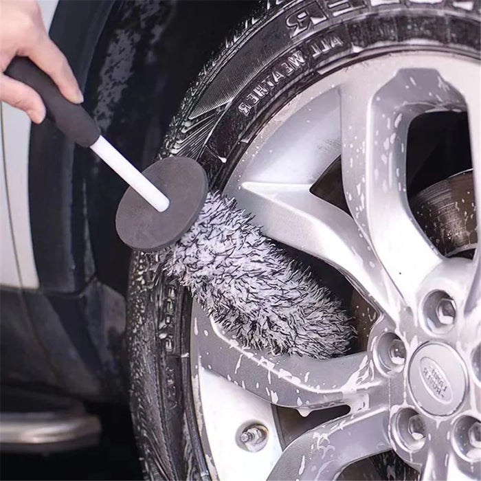 Car Wheel Cleaning Brush Soft Microfibre Long Handle Rim Detailing Brush - Black+White Handle - 3