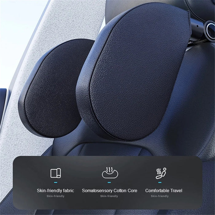 WAY TO GROW Memory Foam Car Headrest Pillow Sleeping Head and Neck Support with Phone Holder for Kids Adults Travel - Black - 2