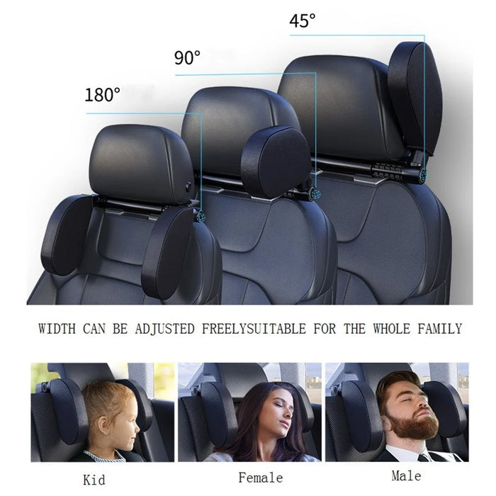 WAY TO GROW Memory Foam Car Headrest Pillow Sleeping Head and Neck Support with Phone Holder for Kids Adults Travel - Black - 4