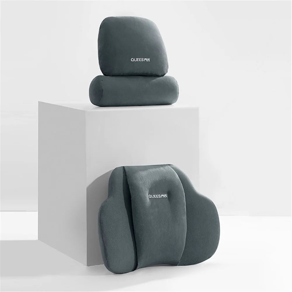 QUEES Car Neck Pillow Headrest Pillow Lumbar Support Waist Cushion Pad Auto Vehicle Supply - Grey - 2