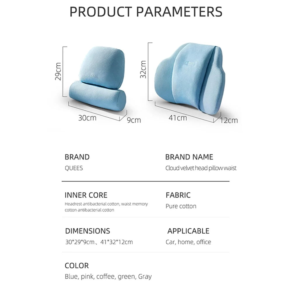 QUEES Car Neck Pillow Headrest Pillow Lumbar Support Waist Cushion Pad Auto Vehicle Supply - Grey - 5