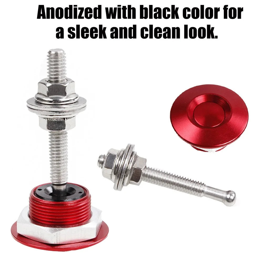 ENL012 Universal Aluminum Alloy 30mm Vehicle Hood Lock Cover Anti-theft Design 53mm Screw - Red - 2