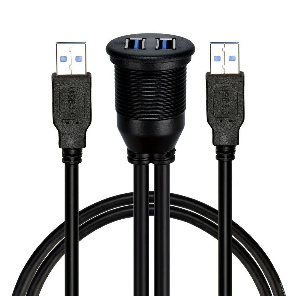 1m Flush Mount Dual USB Dock Adapter Dashboard Panel USB 3.0 Port Extension Cable - 1