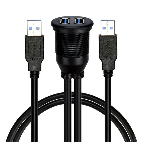 1m Flush Mount Dual USB Dock Adapter Dashboard Panel USB 3.0 Port Extension Cable - 1