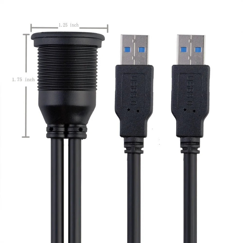 1m Flush Mount Dual USB Dock Adapter Dashboard Panel USB 3.0 Port Extension Cable - 4