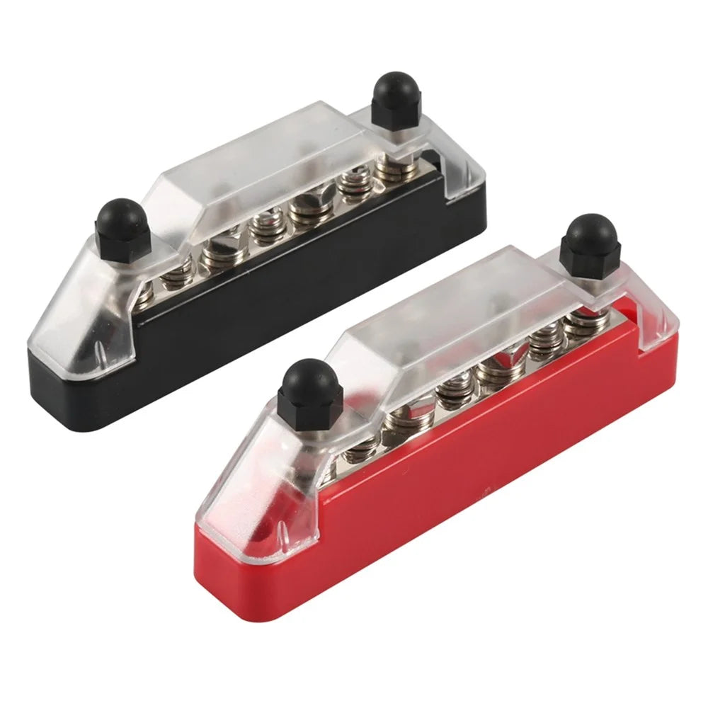 A7473 2Pcs  /  Set 7-Way Power Distribution Block 4 x M6 Terminal Studs, 3 x M4 Terminal Screws Battery Bus Bar for Car Marine Boat (Black+Red) - 2