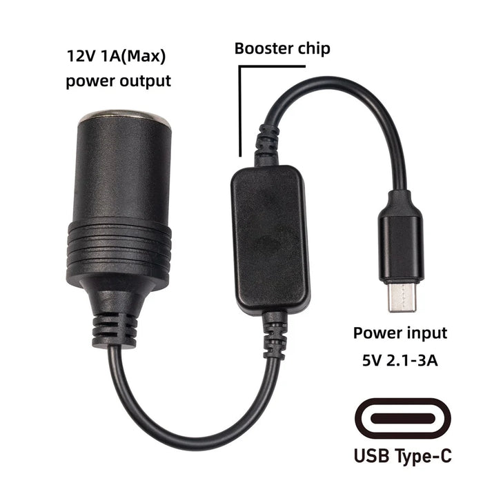 3710-03 5V Type-C Male to 12V Car Cigarette Lighter Socket Female Converter for Car Cigarette Lighters Adapter DVR Dash Camera - 4