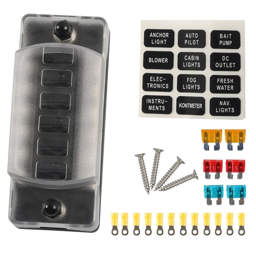 A5626 6-Way ATC Fuse Box Flame Resistant Cover Bolt Connect Terminals Stick Label (without Negative Pole) - 1
