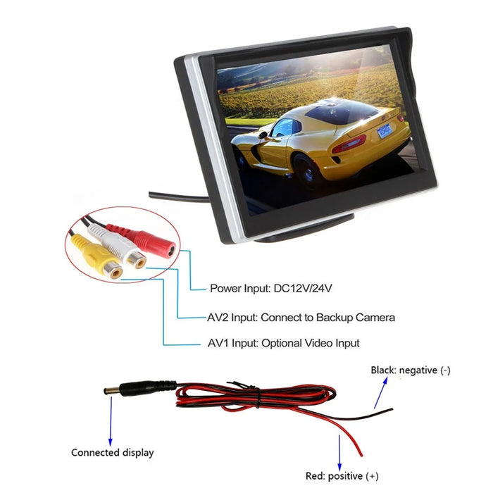 RH-505 5'' LCD Display Screen Rear View Backup Car Parking and Reverse Camera with Power Supply Cable+2 Brackets - 4