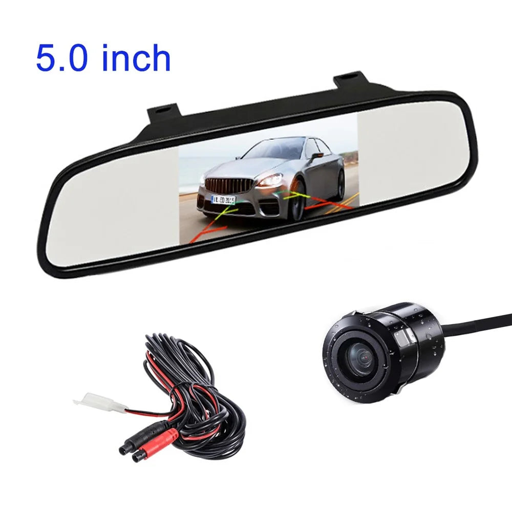 RH-503 5.0 inch Rearview Mirror HD Car Display with Round Camera / Video Cable Waterproof Rear View Monitor - 2
