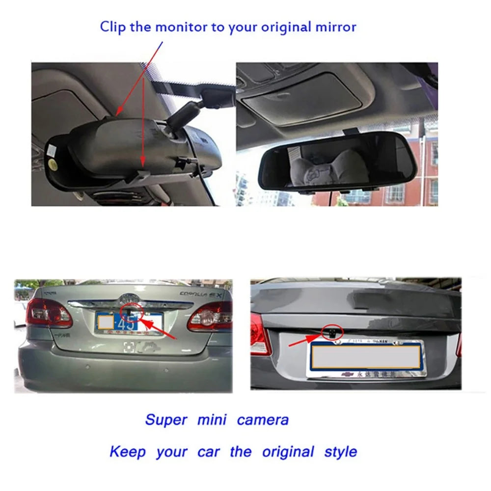 RH-503 5.0 inch Rearview Mirror HD Car Display with Round Camera / Video Cable Waterproof Rear View Monitor - 5