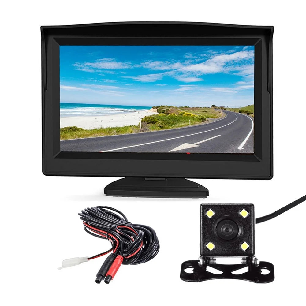 RH-502 5'' LCD Display Screen Car Parking Reverse System 4-LED Camera with Video Line - 1