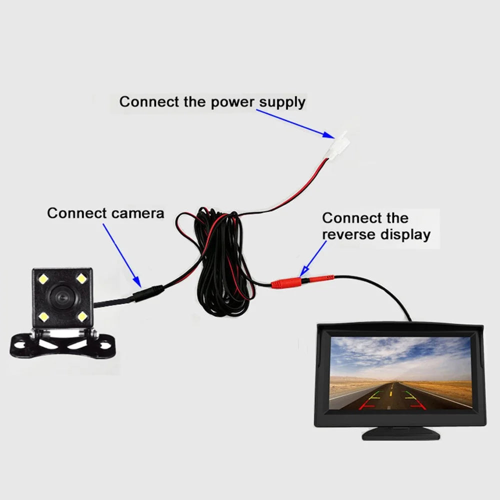 RH-502 5'' LCD Display Screen Car Parking Reverse System 4-LED Camera with Video Line - 6