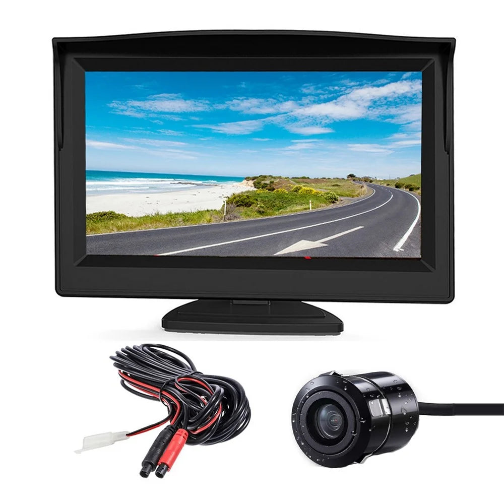 RH-501 5'' LCD Display Screen Car Parking Reverse Waterproof Round Rear Camera with Video Line - 1