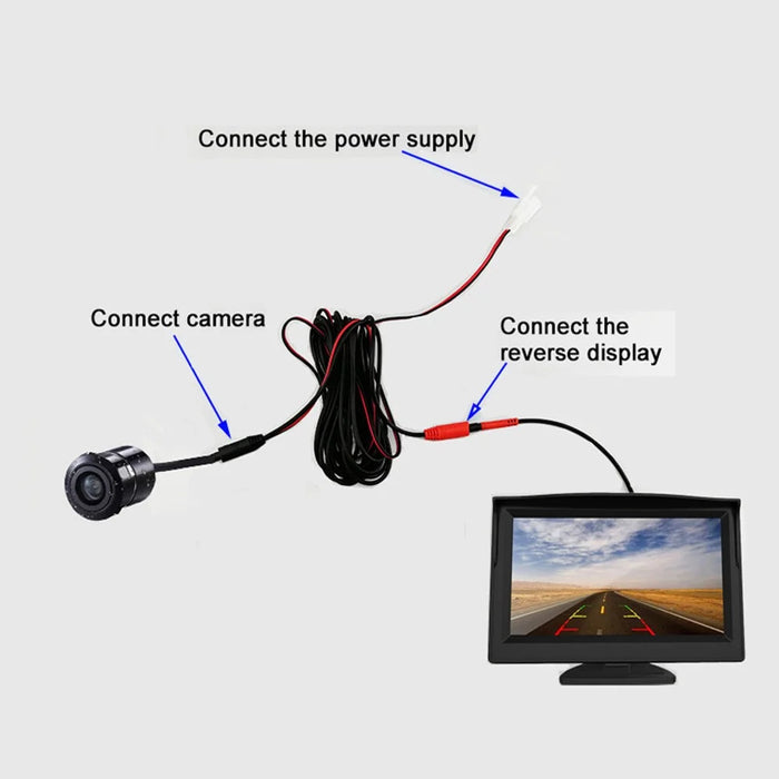 RH-501 5'' LCD Display Screen Car Parking Reverse Waterproof Round Rear Camera with Video Line - 6