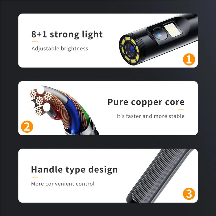 P200 5m Hard Wire 4.3-inch Screen Hand-Held Industrial Endoscope 8mm Dual Lens Borescope Inspection Camera - 4