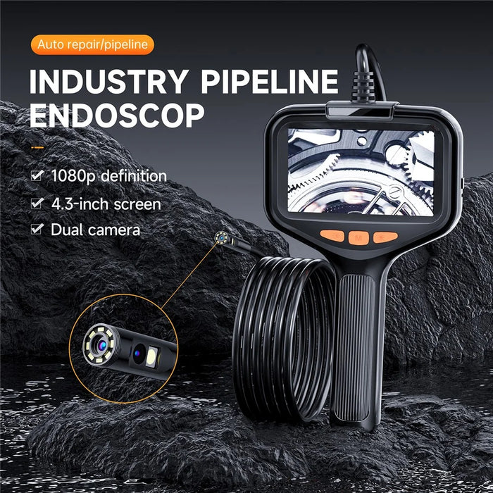 P200 15m Hard Wire Hand-Held 4.3-inch Screen Industrial Endoscope 8mm Dual Lens Pipe Inspection Borescope - 2