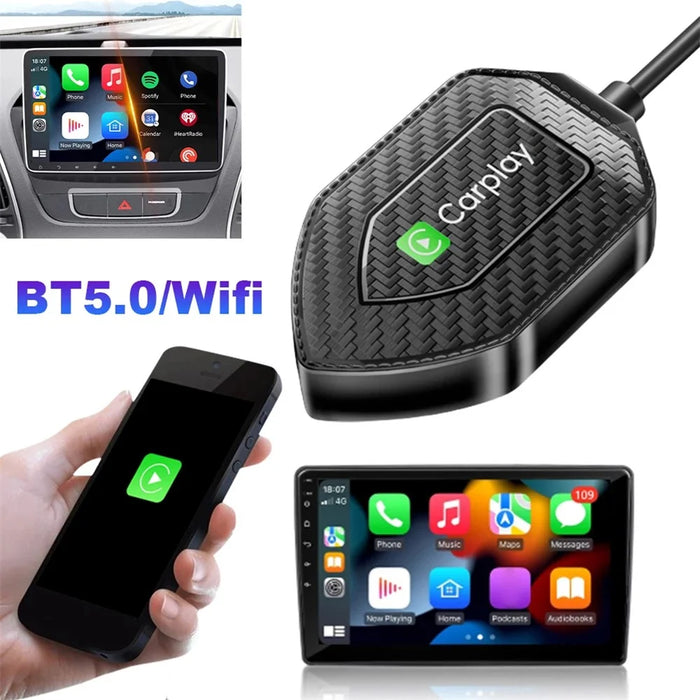 Q1D 2-in-1 Wired to Wireless Carplay Android Auto Adapter Carbon Fiber Texture Bluetooth-compatible Smart Box - 2