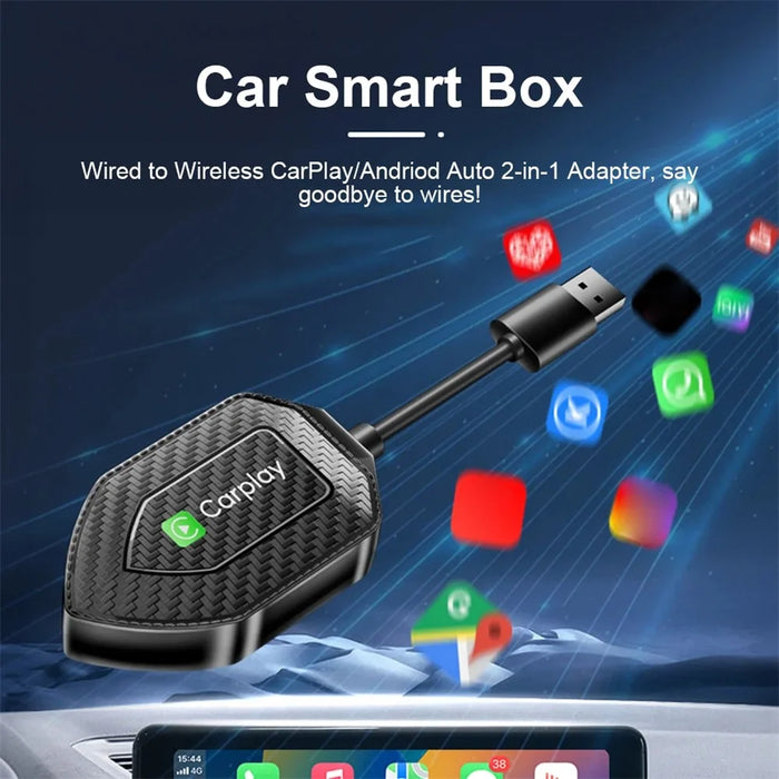 Q1D 2-in-1 Wired to Wireless Carplay Android Auto Adapter Carbon Fiber Texture Bluetooth-compatible Smart Box - 3