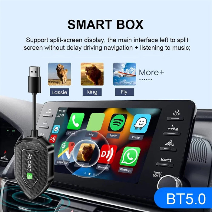 Q1D 2-in-1 Wired to Wireless Carplay Android Auto Adapter Carbon Fiber Texture Bluetooth-compatible Smart Box - 5